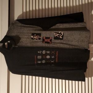 Chico's Chenille Jacket Black with Beige and Red accents size 2 (8 US)